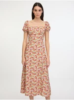 Pink and orange women's floral midi dress Guess Prisca