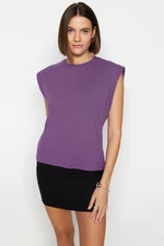 Trendyol Dark Purple 100% Cotton Wadding Look Basic Crew Neck Knitted T-Shirt