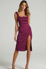 Madmext Purple Strap Slit Detailed Midi Dress