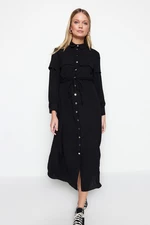 Trendyol Black Woven Waist with a Shirring Belt Wear and Go Cape & Abaya