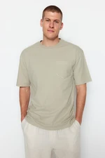 Trendyol Stone Oversize/Wide Cut Short Sleeve Textured Pocket 100% Cotton T-Shirt