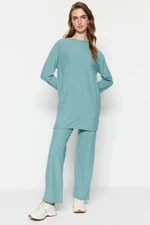 Trendyol Mint Pleated Tunic-Pants Knitted Set