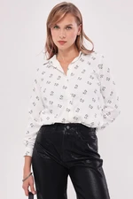 armonika Women's White Floral Pattern Long Sleeve Shirt