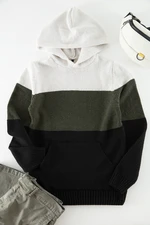 Trendyol Khaki Regular Fit Hooded Color Block Knitwear Sweater