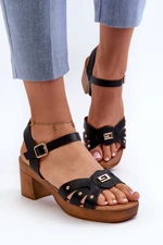 Women's high-heeled sandals made of eco leather, black Assames