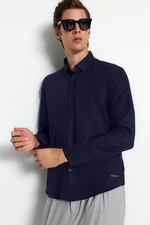 Trendyol Navy Blue Slim Fit Shirt with Leather Accessories