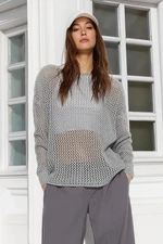 Trendyol Grey Super Wide Fit Bawełniany ażurowy / perforowany sweter z dzianiny