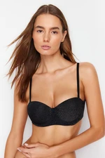 Trendyol Black Glossy Polyamide String Strap Push-Up Straplast Knitted Bra