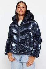 Trendyol Navy Blue oversized kapucňa lesklý vodoodpudivý nafukovací kabát