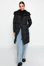 Trendyol Black Oversize bordázott gallér részlet, vízlepergető hosszú felfújható kabát