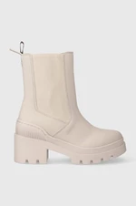 Topánky chelsea Tommy Hilfiger RUBBERIZED MID HEEL BOOT dámske, béžová farba, na podpätku, FW0FW07520