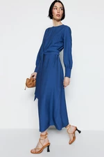 Trendyol Indigo Wide Belted Woven Dress With Zipper Cuffs