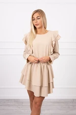 Beige dress with vertical ruffles