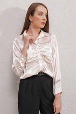 Bigdart 20112 Pleated Satin Shirt - Cream