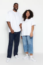 Trendyol White Men's Plus Size Oversized/Wide Cut Comfortable Basic 100% Cotton Crew Neck T-Shirt.