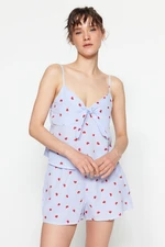 Trendyol Blue Striped Heart Rope Suspender Viscose Woven Pajama Set