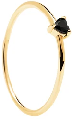 PDPAOLA Minimalistický pozlacený prsten se srdíčkem Black Heart Gold AN01-224 56 mm