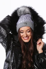 Winter hat made of nylon with a pompom, dark gray