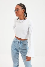 Trendyol White 100% Cotton Crop Crew Neck Flare Sleeve Knitted T-Shirt