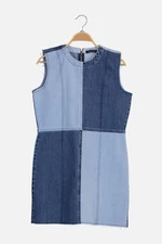 Trendyol Blue Color Block Mini Denim Dress