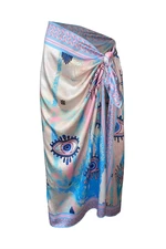 71058 Dewberry Patterned Shiny Fabric Women Pareo-BLUE-PINK