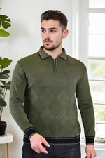 66492 Dewberry Zippered Polo Neck Knit Mens Sweater-KHAKI