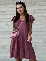 Plum dress with short sleeves and frills by MAYFLIES