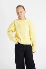 DEFACTO Girl's Crew Neck Hair Knitted Sweater