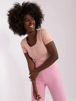 Dusty pink ribbed blouse for women OCH BELLA