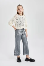 DEFACTO Girl's Wide Leg Shiny Jean Trousers