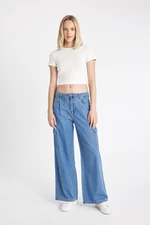 DEFACTO Wide Leg Cargo High Waist Long Soft Jean Pants