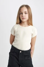 DEFACTO Girl Slim Fit Crew Neck Corduroy Basic Short Sleeve T-Shirt