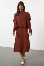 Trendyol Brick Midi Knitwear Super Wide Pattern Sweater Dress