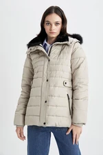 DEFACTO Water Repellent Detachable Faux Für Hooded Quilted Coat