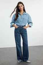 Trendyol Dark Blue High Waist Wide Leg Jeans