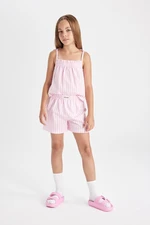 DEFACTO Girl's Striped Pajama Set with Strappy Shorts