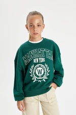 DEFACTO Girls Oversize Wide Pattern Crew Neck Printed School Sweatshirt