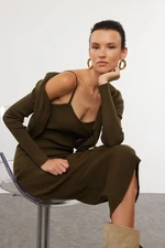 Trendyol Khaki Fitted Midi Knitwear Cardigan Dress Suit