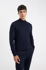 DEFACTO Navy Blue Standard Fit Regular Cut Half Turtleneck Basic Plain Knitwear Sweater