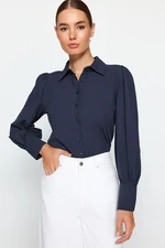 Trendyol Dark Navy Blue Balloon Sleeve Cotton Woven Shirt