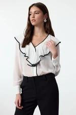 Trendyol Ecru Front Ruffle Detail Regular Regular Fit Shirt