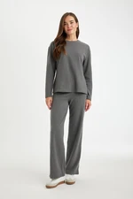 DEFACTO Wide Leg Wide Leg Thessaloniki Fabric Basic Plain Anthracite Knitwear Trousers