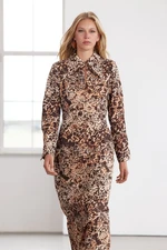 Trendyol Limited Edition Brown Leopard Midi Woven Dress