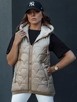 Women's quilted vest with hood GLITZY camel Dstreet