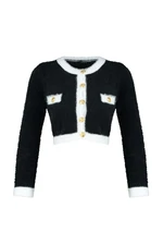 Trendyol Black Super Crop Péřový úplet Cardigan