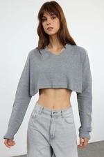 Trendyol Light Gray Super Crop Long Sleeve Knitted Look Blouse