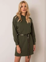 Women's sweatshirt dress with belt - khaki