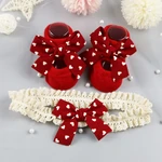 Red Bow Headband Striped Cotton Bow Socks Newborn Baby Girl Socks Toddler Floor Socks Infant Anti Slip Socks Socks Headband Set