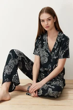 Trendyol Anthracite Tiger Patterned Viscose Woven Pajamas Set