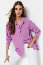 Trendyol Dark Rose Single Pocket Boyfriend/Wide Fit Cotton Woven Shirt